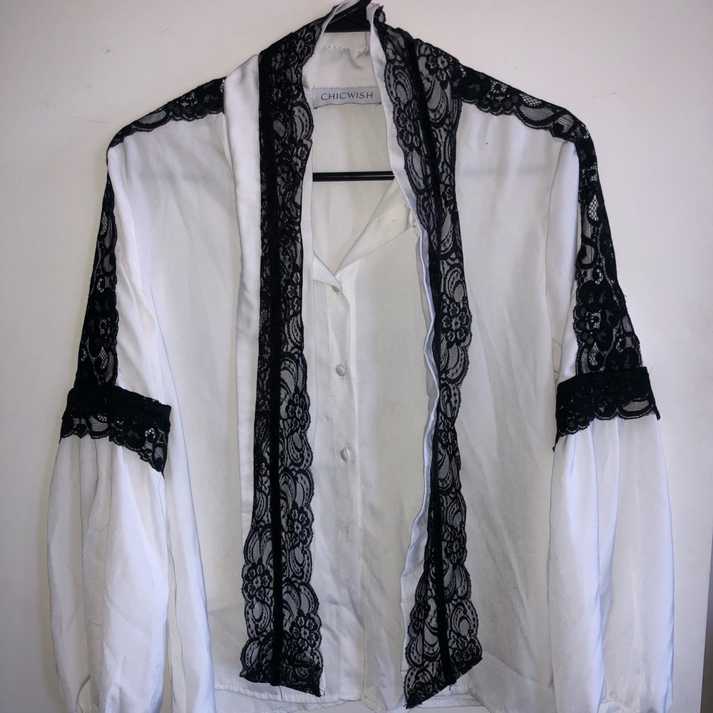 Chicwish White and black lace shirt